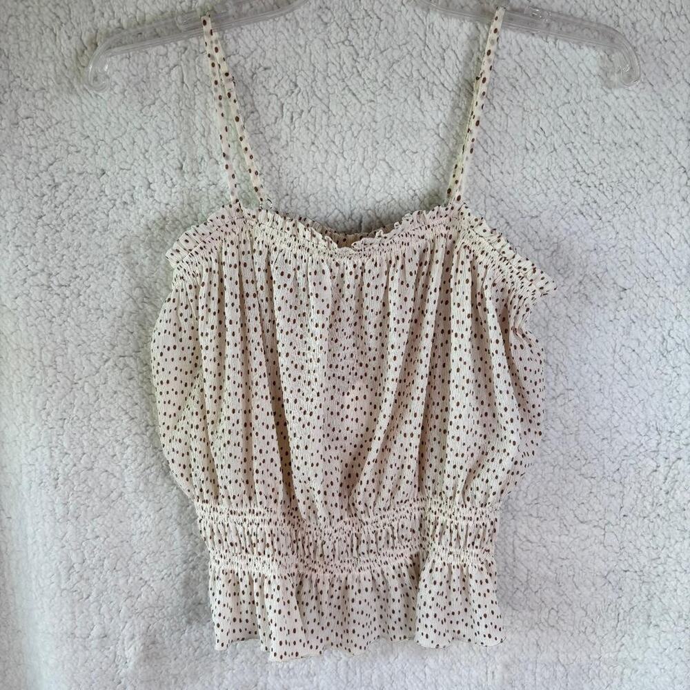 E&M Ivory Dotted Spaghetti Strap Cropped Ruched Top Size S NWT